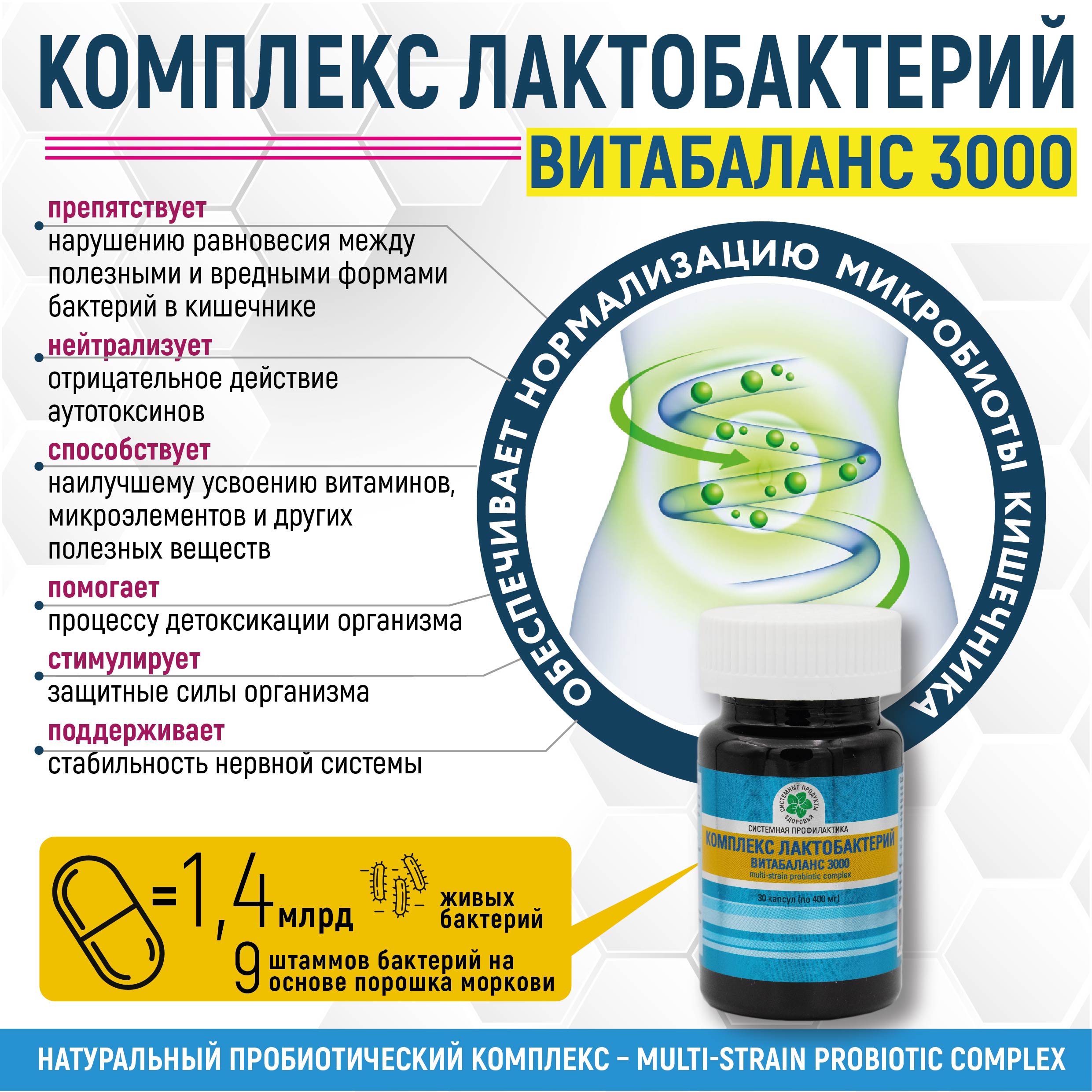 Пробиотический Комплекс МИКРОБИОМ (Витабаланс 3000), 30 капс.